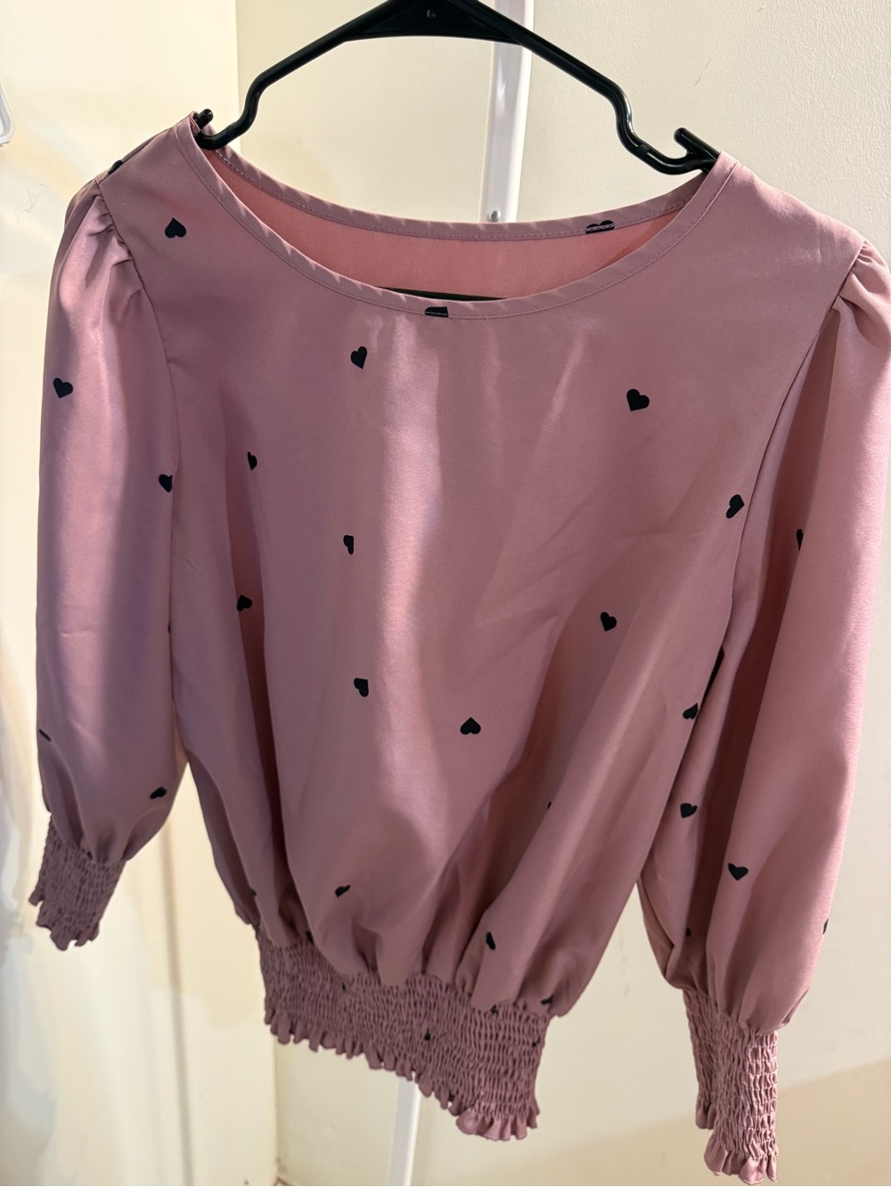 Women’s Pink Heart Print Blouson Top